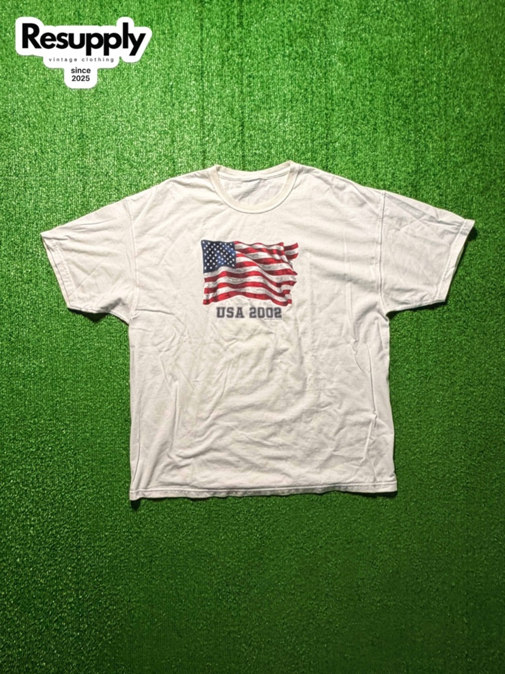 Classic White USA 2002 Flag Graphic Tee